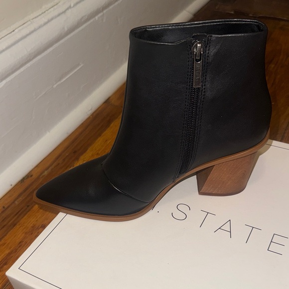 1. State Women's Black Ankle Booties with Tan Heel - Picture 3 of 7